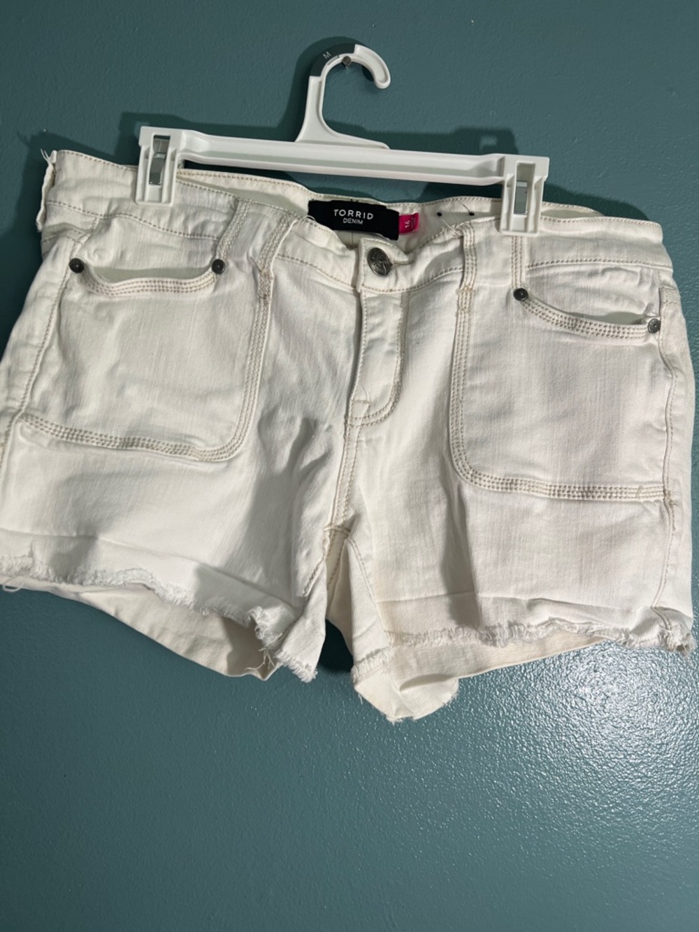 torrid White Frayed Denim Cutoff Shorts